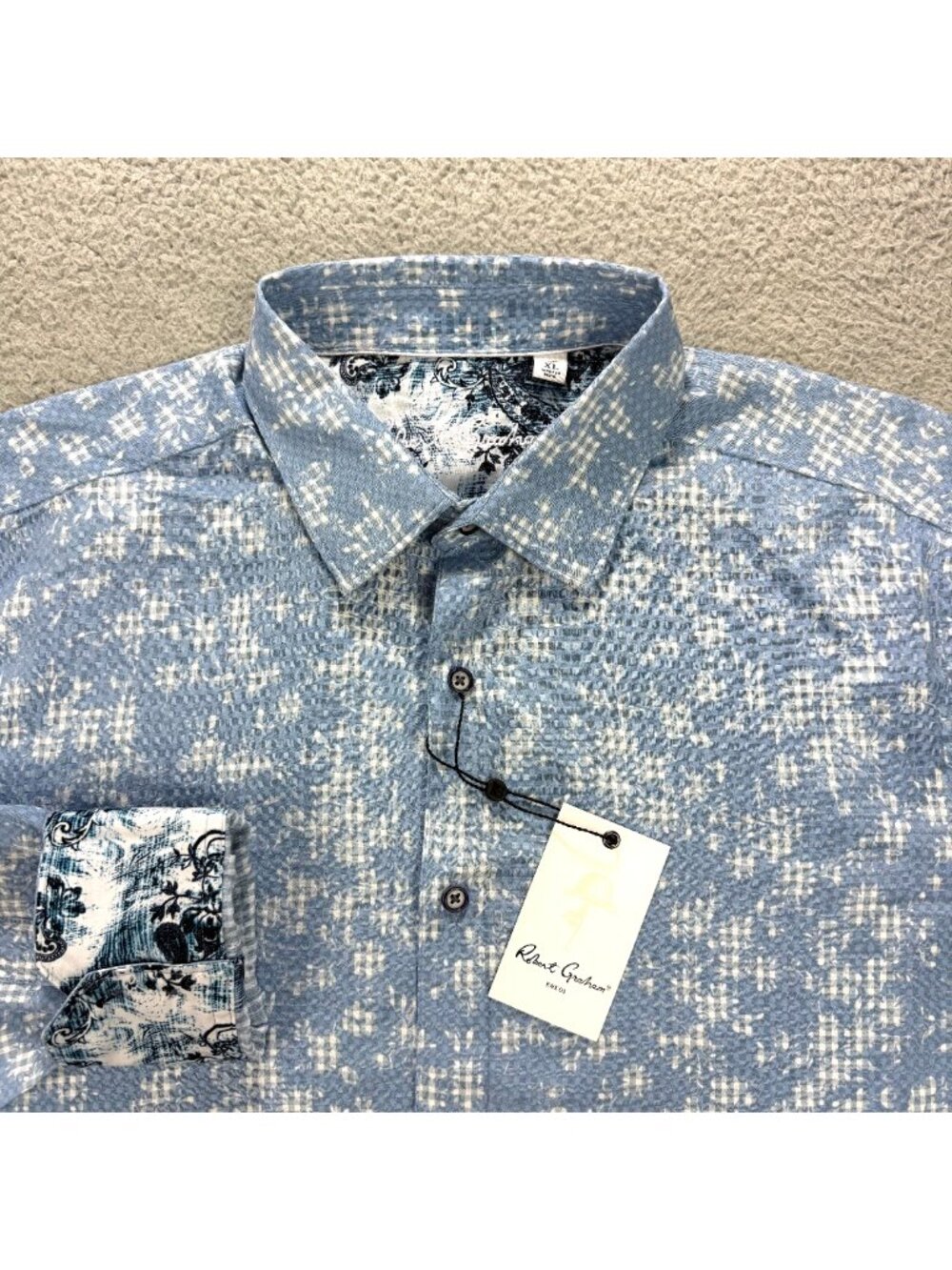 Robert Graham Shirt Mens Extra Large XL Blue Angola Floral Long Sleeve Button Up